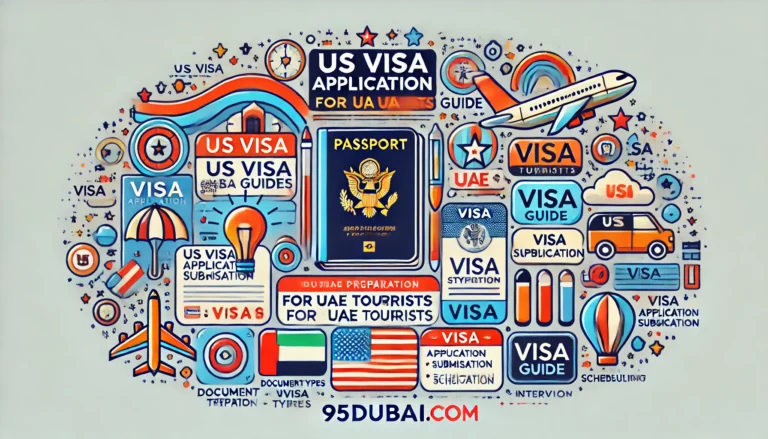 US Visa Application Guide for UAE Tourists - Colorful Infographic by 95Dubai.com | Step-by-Step Visa Process