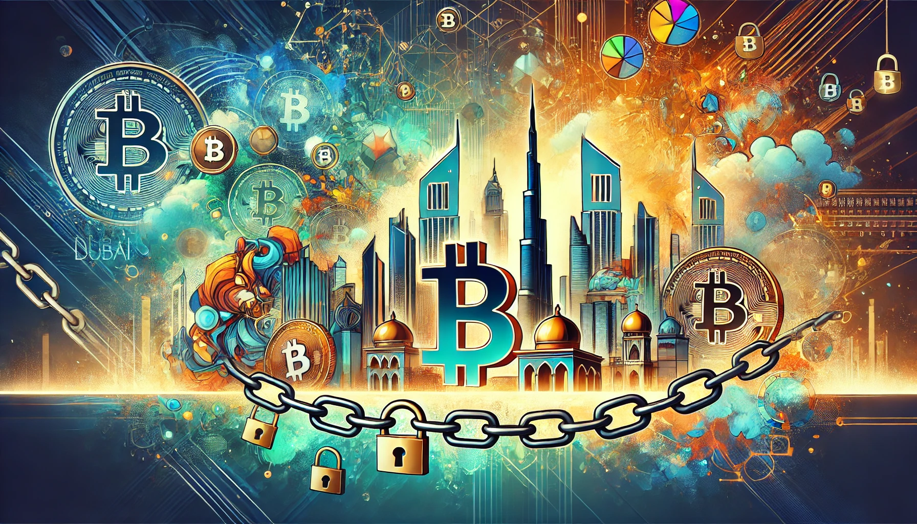 Dubai Tightens Crypto Marketing Rules – Vibrant Visual Representation with Cityscape and Cryptocurrency Elements | 95dubai.com