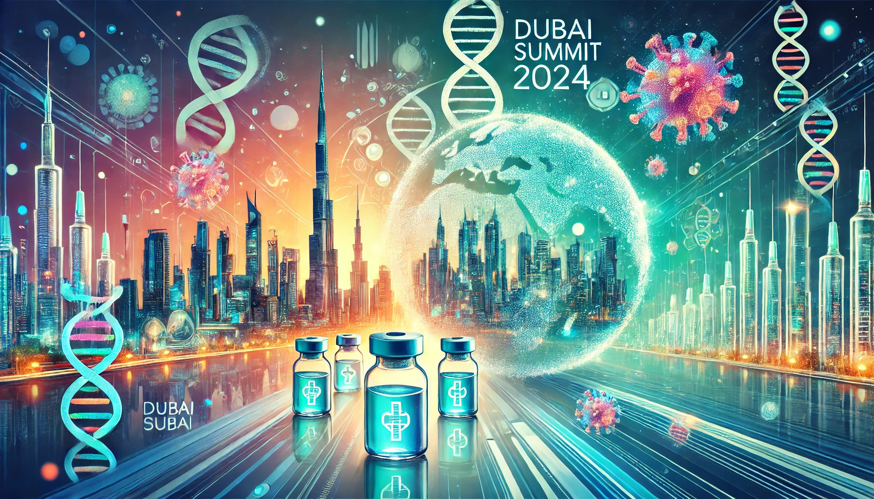 Dubai Summit 2024: Innovations in Vaccination and Public Health - Futuristic Cityscape with Health Symbols | 95dubai.com