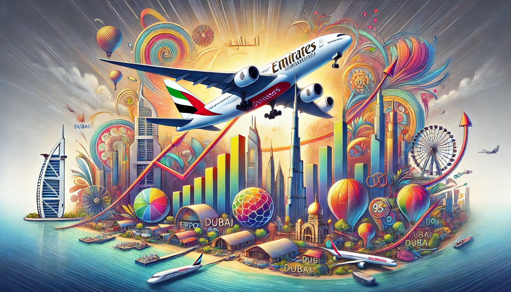 Emirates Airline Growth Illustrated: Dubai Success with 95dubai.com Branding