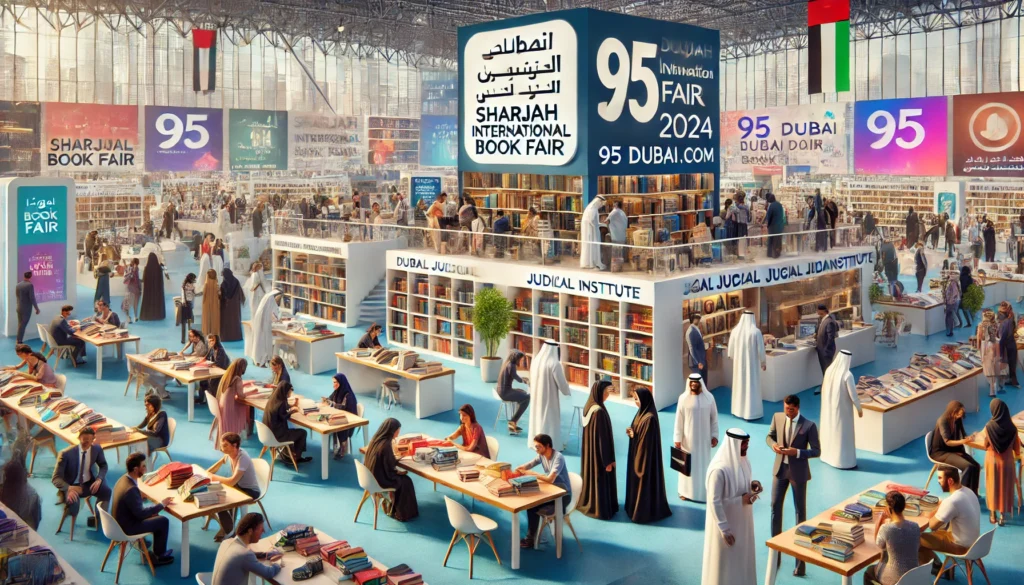 Dubai Judicial Institute at Sharjah International Book Fair 2024 - Legal Education Booth with 95dubai.com Branding